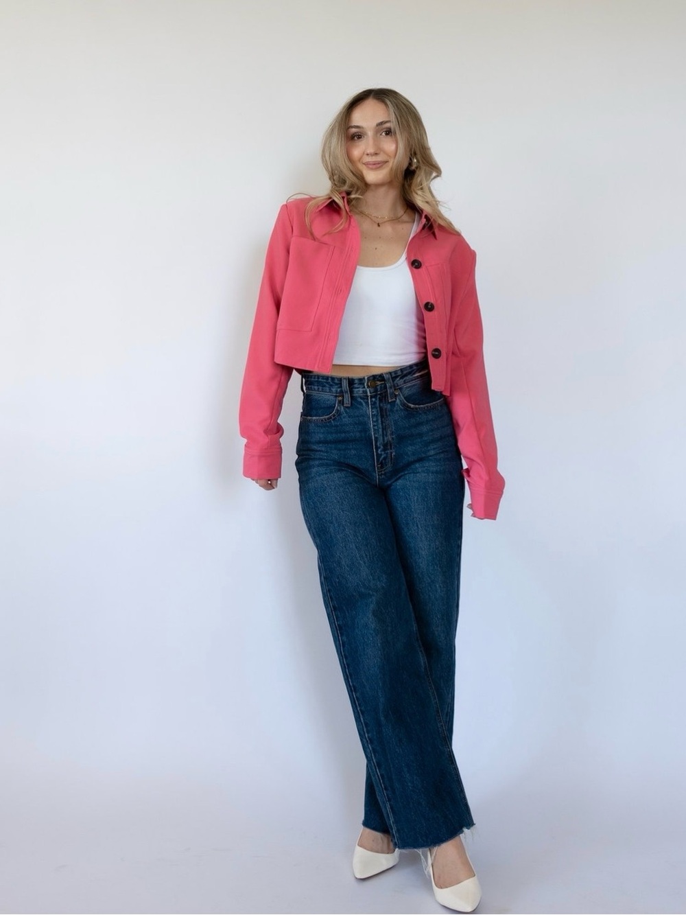 Kamryn Solid Double Pocket Cropped Jacket